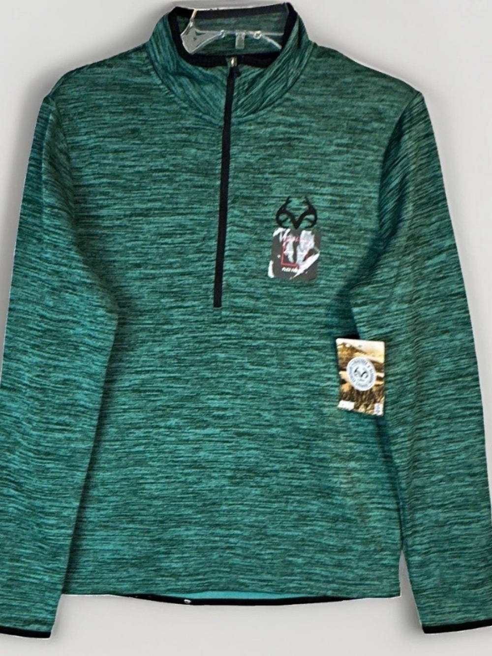 Realtree Men's Green Heathered Fleece 1/4 Zip Mock Neck Sweatshirt S NWT
